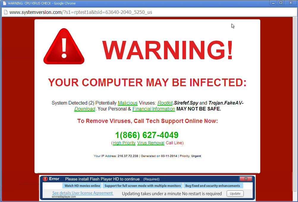 Security warning pop up virus